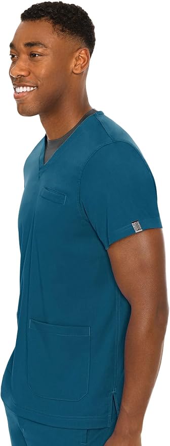 Med Couture Rothwear Touch Mens Scrubs Top 3 Pockets Modern Fit | 2-Way Stretch, Ultra-Soft Fabric, Lightweight Feel, Knit Details, Side Vents, Durable Construction, Easy Care