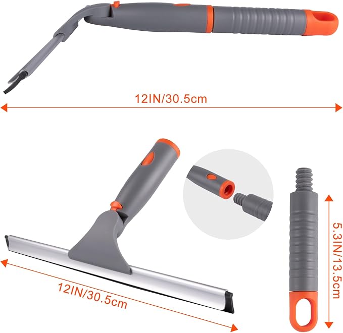 Swivel Shower Squeegee for Glass Doors, All-Purpose Anti-Slip Window Squeegee with 2 Blades, Window Cleaner Tool Bathroom Squeegee for Shower Doors, Tile Shower Walls，Mirrors,Car Windshields
