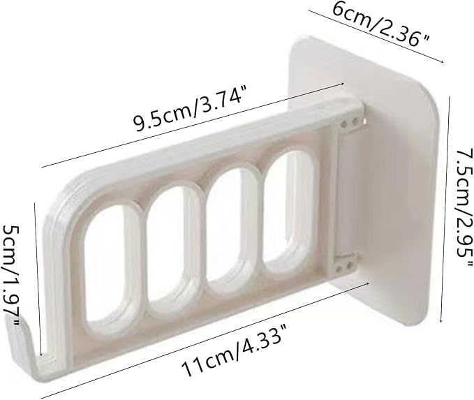 Wall Mount Coat Hanger Holder, 4 Hole Folding Clothes Hanger Clothes Drying Organizer Rack Garment Hooks Rotatable Adhesive Clothes Drying Rack No Drilling for Laundry Room Bedroom, White