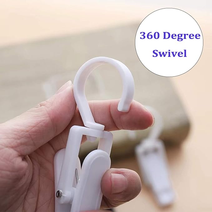 Super Strong Swivel Hanging Hooks - Laundry & Curtain Clips, Clothes Pins - Beach Towel Clips, 4.3-inch, White (10-pack)