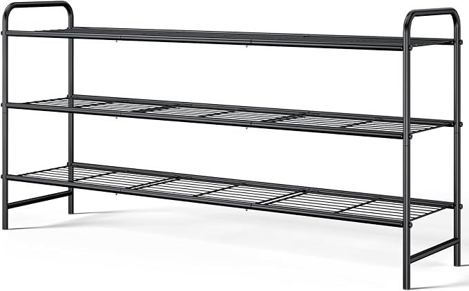 Kitsure Shoe Rack - Stainless Steel Shoe Organizer, Sturdy Shoe Rack for Closet and Front Door Entrance, Free Standing Shoe Shelf, Closet Organizers and Storage, 37.3" Wide - 3 Tier, Black