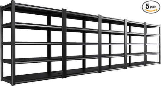 5-Pack Heavy Duty Garage Shelving for Large Storage & Garage Organization, 71"H x 46"W x 20"D Adjustable 5-Tier All Metal Storage Shelf for Tools, Storage Bins, Bulk Items, Warehouse & Workshop
