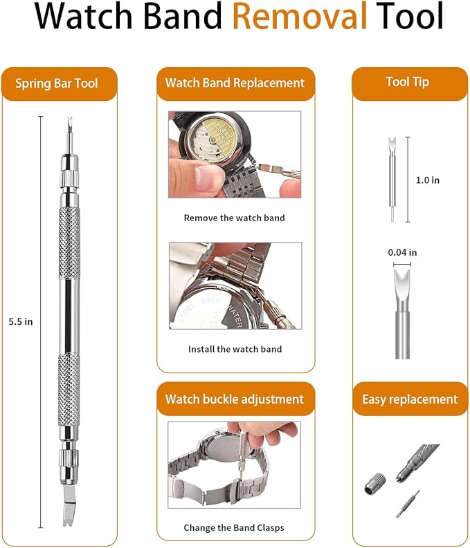 EasyTime Watch Link Removal Kit: Professional Watch Strap Adjustment Tool Band Replacement Bracelet Resize Kit for All Size with 108 PCS Spring Bars 20 PCS Link Pins