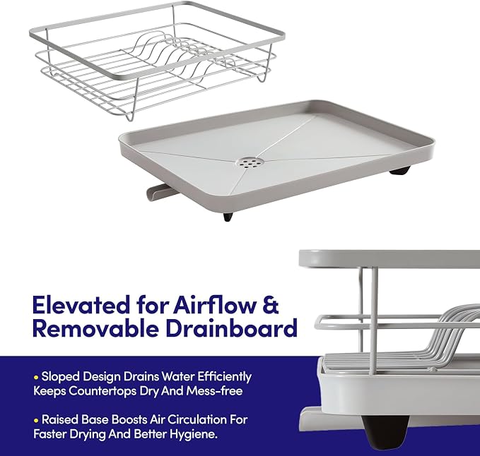 Dish Drying Rack 3 Piece Dish Drainer with Drainboard Set for Kitchen Counter ✅– Dish Rack with Removable Utensil Holder & Swivel Spout for Countertop ✅– DishRack for Plates, Cups & More, Silver