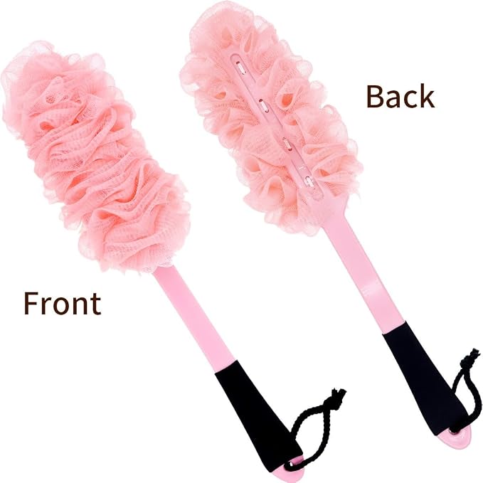2 Pack Back Scrubber for Shower, Long Handle Scrub Brush, Exfoliating Loofah Sponge Body Brush for Back Use, Loofah On a Stick for Back Cleaning, Bathing Accessories Body Brushes (Blue and Pink)