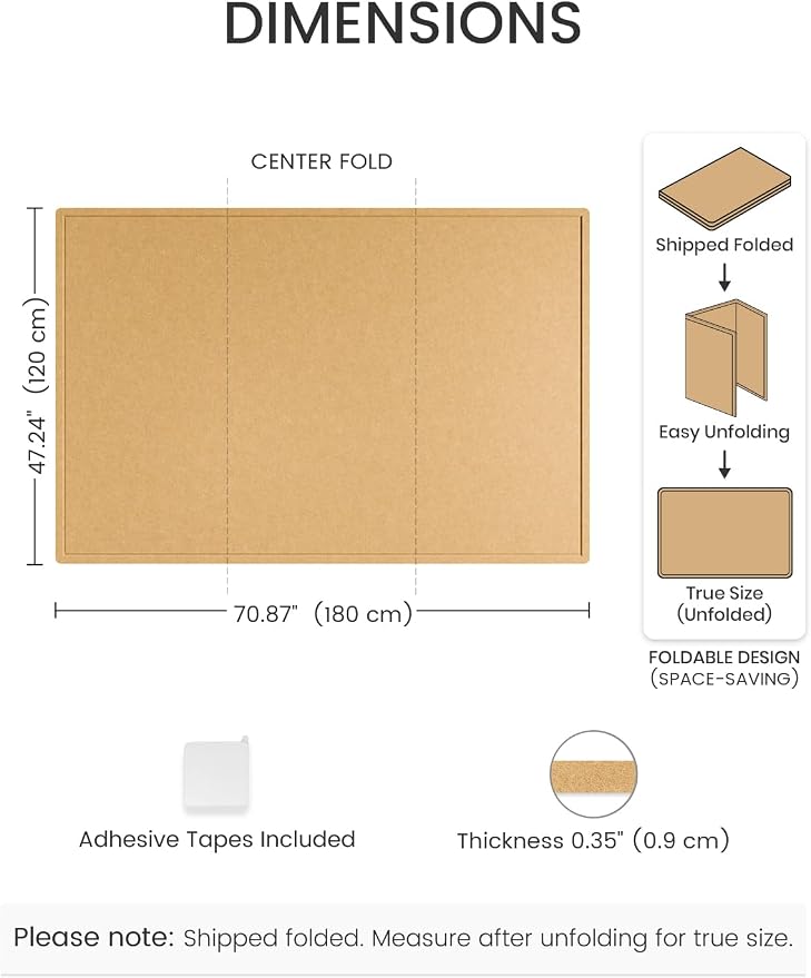 Fluxynara 70.8" x 47.2" Large Bulletin Board, Mustard Yellow | Cork Board Alternative with 48 Removable Adhesive Tabs, Foldable Felt Pin Board for Home, Office, Classroom & Dorm