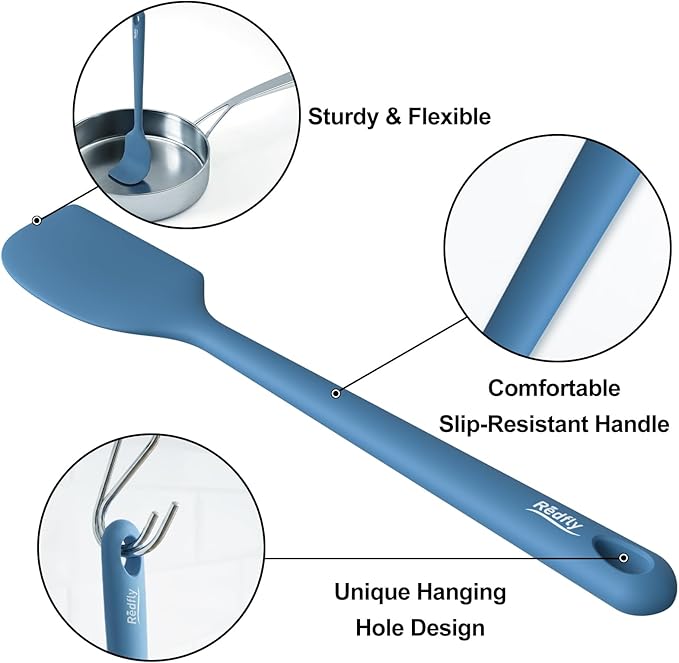 Redfly Silicone Spatula Set, 5 Piece Food Grade Silicone Cooking Utensils Set, Rubber Spatula Heat Resistant Nonstick for Baking, Cooking, Kitchen Utensils Dishwasher Safe Blue