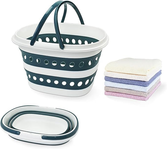 Compact Collapsible Laundry Basket, Small Size Pop-Up Hamper Perfect for Bedroom Side,Bathroom,Travel, Not for Large Families, Foldable with Handle, Measures 16 x 12.5 x 9.5 In, (Blue)