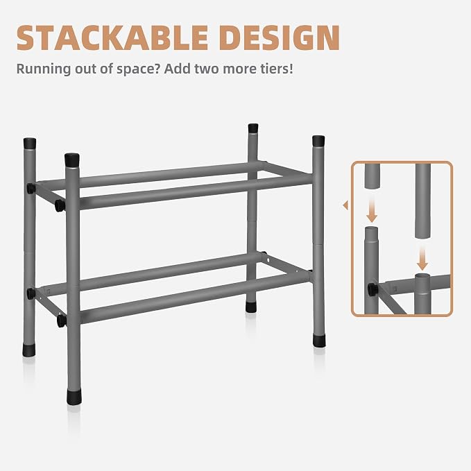 STORAGE MANIAC Expandable Shoe Rack, 4 Pairs Stackable Small Shoe Rack, Metal Adjustable Shoes Organizer for Closet, Entryway, Hallway, Garage, Front Door, Shoes Shelves, Black 1 Tier