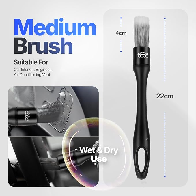 5 Pcs Car Detailing Brush Set – 2 Pcs Ultra-Soft for Delicate Leather, Screens & Trim, 2 Pcs Nylon for Wheels, Tires & Tough Dirt, 1 Pc Boar Hair for All-Purpose Interior & Exterior Detailing
