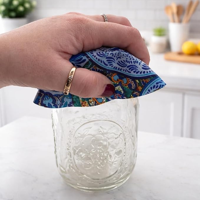 Andreas Silicone Jar Opener, Fiesta Plates – 6.25" Non-Slip Lid Gripper & Garlic Peeler, Food and Dishwasher Safe, Multi-Use, Durable Silicone & Fabric, Made in the USA, JO-380