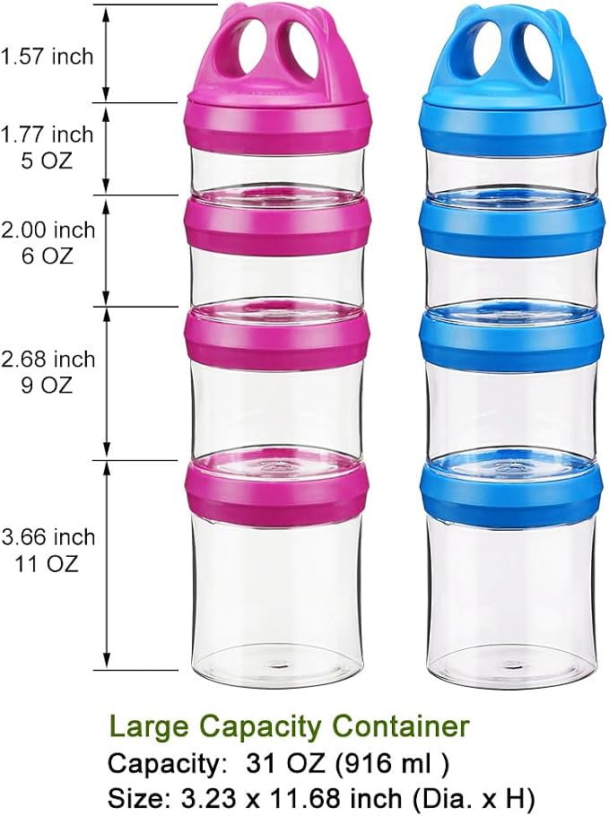 SELEWARE Stackable Snack Containers for Kids Toddlers Adults, Blue & Red | Portable Food Storage Containers for Snacks Formula Powder Drinks and Travel, Twist Lock System Airtight Leak-proof BPA Free