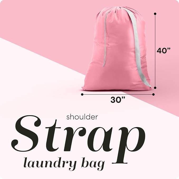 Handy Laundry Bag with Shoulder Strap 30"x40", Extra Large, Pink | Extra Large 30x40 Laundry Bag, Shoulder Strap, Drawstring Locking Closure, Heavy Duty for College Dorm Travel Camp, Pink