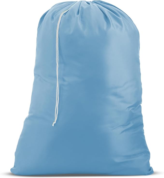 Nylon XL Laundry Bag - Locking Drawstring Closure, Machine Washable, These Large Bags Will Fit a Laundry Basket and Strong Enough to Carry up to Two Loads of Clothes (Light Blue | 22" x 32") | 22"x32" XL Nylon Laundry Bag, Locking Drawstring, Machine W...