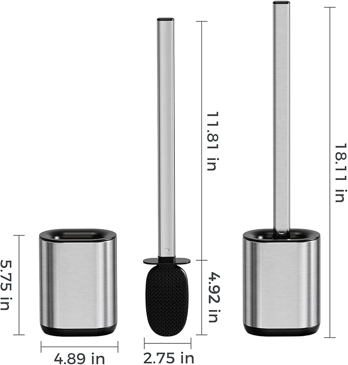 Sineng Silicone Toilet Brush and Holder Set, Stainless Steel Toilet Cleaning Brush, One-Piece Long Handle, Flexible Compact Modern RV Toilet Bowl Brush for Bathroom