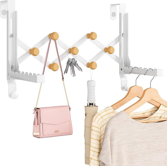 BAKON Over The Door Hanger, Collapsible Over Door Hooks Foldable Clothes Drying Rack with 7 Hooks for Hanging Clothes, Door Hanger Organizer Towel Rack for Laundry Bedroom Dorm Bathroom Living Room