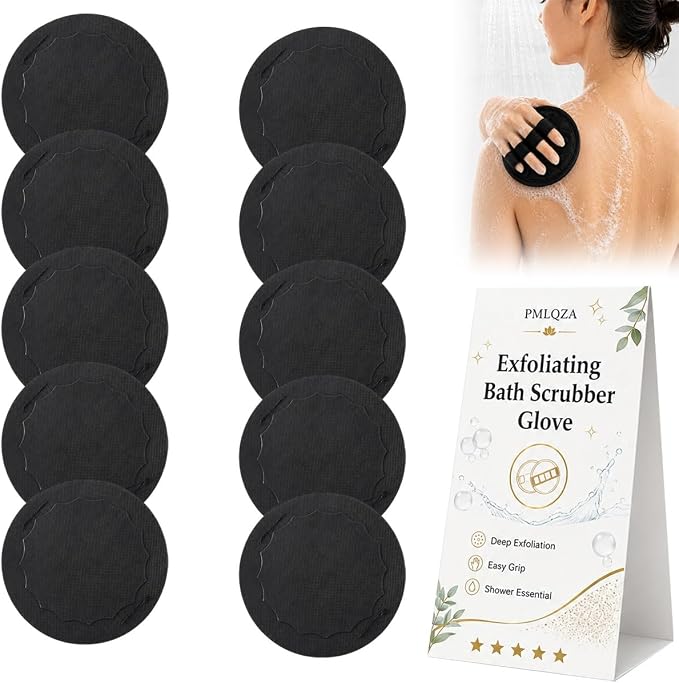 No-Pain Exfoliating Bath Scrubber Glove 4-in-1 Shower Body Care Set | Soft Rubber Scrubber, Bath Glove, Body Pads and Shower Tools for Daily Cleansing, Travel, Gym Bags and Bathroom Use(10pcs)