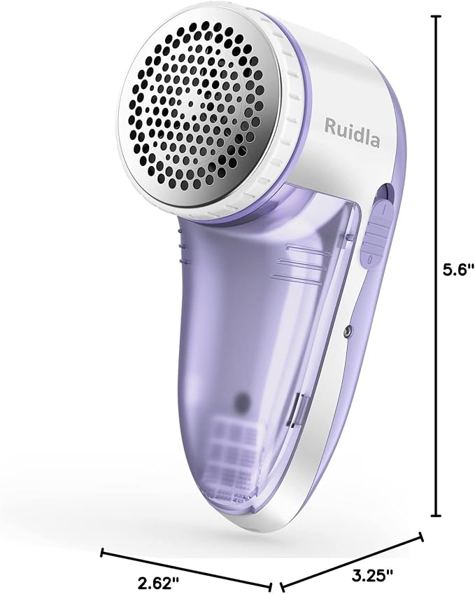 Ruidla Fabric Shaver Lint Shaver Defuzzer, Rechargeable Lint Remover | Electric Sweater Shaver with Replaceable Stainless Steel 3-Leaf Blades,Dual Protection,Removable Bin Easy Remove Fuzz(Purple)