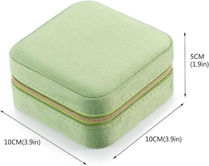 TRODANCE Plush Velvet Travel Jewelry Case Organizer, Small Travel Jewelry Box,Portable Jewelry Box Travel Mini Organizer Portable Display Storage Box For Rings Earrings Necklaces (Grass Green)