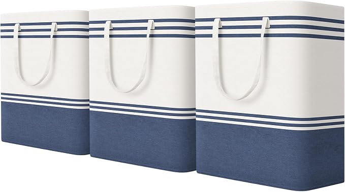 TranquilRelax 3-Pack Laundry Basket, Laundry Hamper, Blue-125L | Freestanding＆Water-Resistant Laundry Hamper, Collapsible Tall Clothes Hamper with Carry Handles for Clothes, Laundry Basket