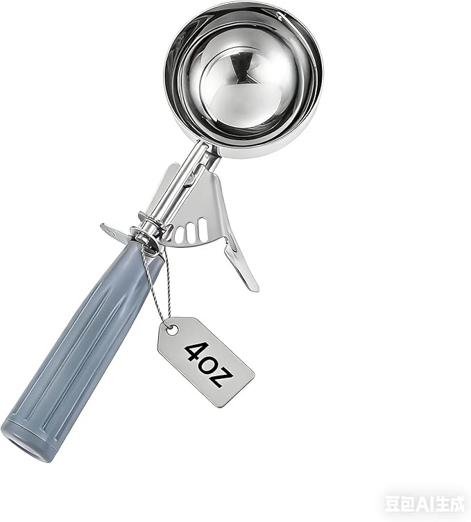 Portion Scoop - Disher, Cookie Scoop, Food Scoop - Portion Control - 18/8 Stainless Steel, Blue Handle 8#(4oz) (Grey)