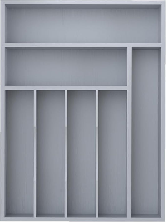 Bamboo Silverware Organizer, Kitchen Drawer Organizer, Utensil Holder, Cutlery Tray & Spoon Flatware Storage with Grooved Drawer Dividers (Grey, 12.5''W x 16.5''D)