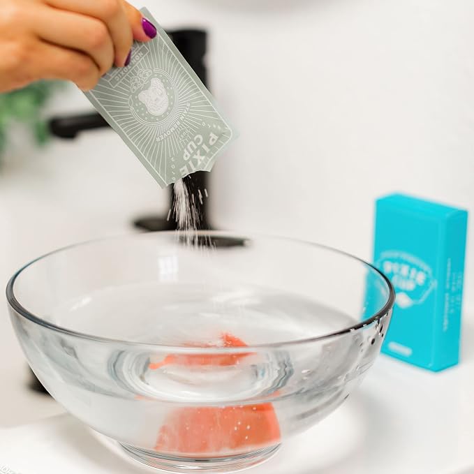 Pixie Cup Stain Remover - The Only Sterilizer Cleaner that Will Remove Stains On Your Reusable Menstrual Discs & Period Cups - Organic and Natural Ingredients for Feminine Care (5 Packets)