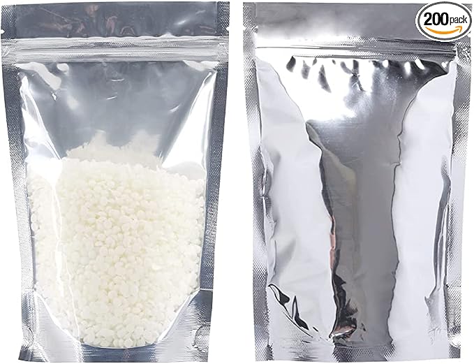 200 Pack Silver Mylar Bags, 6x9 in Stand Up Pouches | Food Storage, Resealable Closure, Small Business Packaging Supplies, Metallic Finish, Upright Base