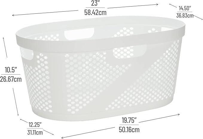 Mind Reader 40L Ventilated Laundry Baskets, Lightweight Clothes Hamper with Cutout Handles for Bathrooms and Closets, Plastic, Set of 2, White