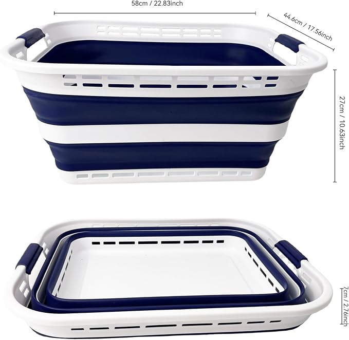 SAMMART 42L (11 Gallons) Collapsible Plastic Laundry Basket - Foldable Pop Up Storage Container/Organizer - Portable Washing Tub - Space Saving Hamper/Basket [BPA Free] (White/Starry Blue)