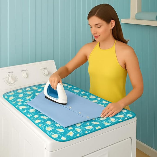 FlMagnetic Ironing Mat for Washer Dryer 18x31 Foldable Quilted Ironing Blanket Non Slip Heat Resistant Pad Tabletop Countertop Iron Board Alternative Floral