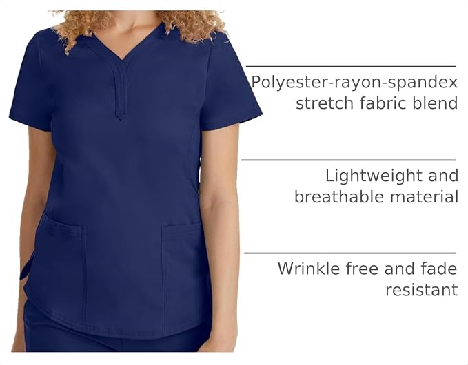 Healing Hands Purple Label Jane Scrub Top for Women Y-Neck Design | 2 Patch Pockets, Slim Fit Side Vents, Fitted Shirttail Silhouette, Breathable Comfort, Easy Care Fabric, Made for Every Shift