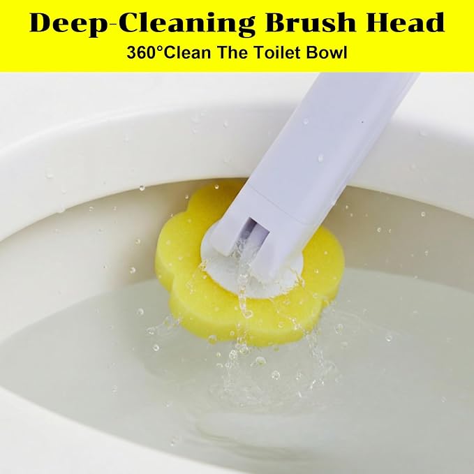 2 Pack Disposable Toilet Brush and Holder Set, Extended Handle Toilet Bowl Cleaner Wand with 48 Refills Replacement Heads Pads Bathroom Maintenance Bathtub Stick Cleaning System Starter Kit
