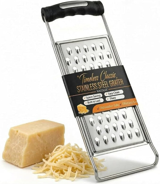 NACOLUS Stainless Steel Cheese Grater with Ergonomic Handle - Coarse Kitchen Grater & Shredder for Parmesan, Vegetables, Chocolate - Classic Design, Dishwasher Safe, Easy Grip (Coarse Grater)