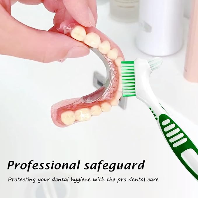 2Pcs Premium Dual-Sided Denture Cleaning Brush with Multi-Layered Soft Bristles and Rubber Anti-Slip Handle - Portable False Teeth Cleaning Tool for Efficient Denture Care (2)