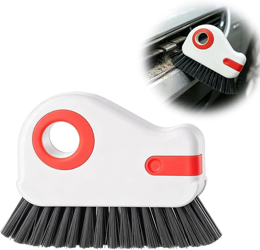 2 in 1 Groove Cleaning Brush, Multifunctional Window Track Cleaner with Hidden Scraper, Hard Bristle Grip Brush Sliding Door Cleaning Tool for Vehicle Home Office (Orange)