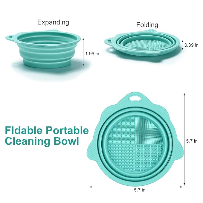 Foldable Silicone Makeup Brush Cleaner Bowl | Portable Cleaning Tool For Brushes, Powder Puffs, Sponges (Green)