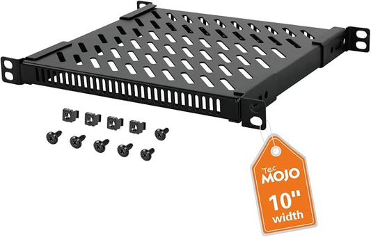 Tecmojo 0.5U Rack Shelf for 10" Server Rack & Cabinet, Adjustable 7.87-10.24" Depth, Vented Metal Tray, Heavy Duty Support up to 66 lbs, Enhanced Ventilation, Black