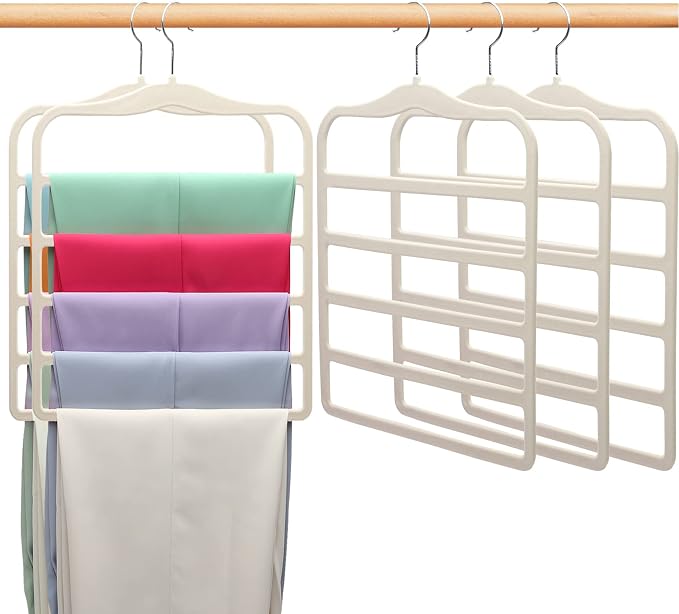 Closet Organizers and Storage, 5 Pack Velvet Pants-Hangers-Space-Saving | Non Silp 5 Tier Clothes-Hanger for College-Dorm-Room-Essentials, Closet-Storager for Jeans Scarf Hanger, Home Organization