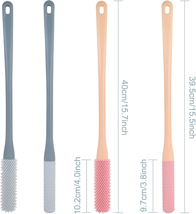 OWIIZI Toe Cleaning Brush 15.7" Foot Scrubber in Shower with Long Handle Silicone Foot Brush Soft Skin Exfoliation Lotion Applicator for Foot Seniors,Elderly, Men and Women 2Pack