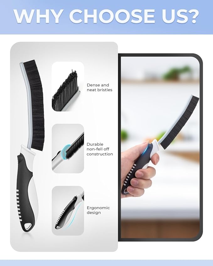 CLEANGOR Crevice Cleaning Brushes, Scrub Brushes for Hard to Reach Space | Home Essentials, Cleaning Supplies, Cleaning Tools for Household Use, Bathroom, Shower, Kitchen, Toilet, Window (3, Black)