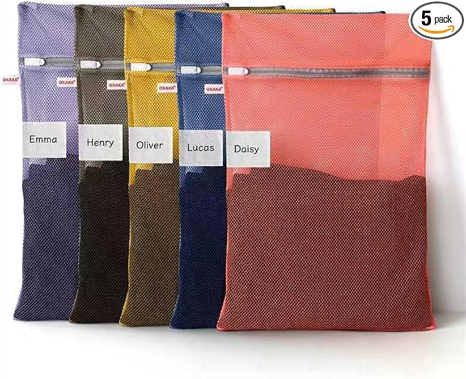 5-Pack Mesh Laundry Bags with ID Label, Sturdy Laundry Bags for Delicates, Hosiery, Underwear,Travel and Organize- 5 Color(14x20 Inch)