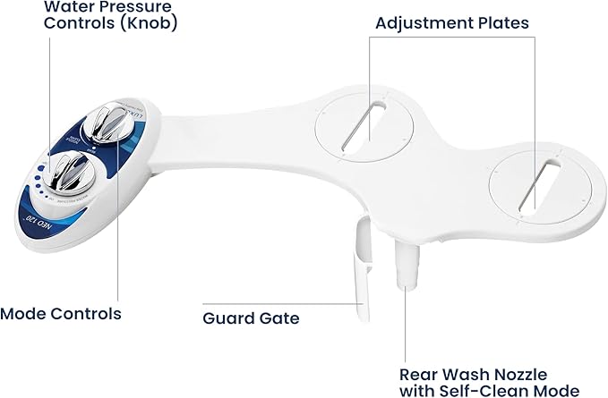 LUXE Bidet NEO 120 - Single Nozzle, Self-Cleaning, Non-Electric Bidet Attachment for Toilet Seat, Adjustable Water Pressure, Rear Wash (Blue)