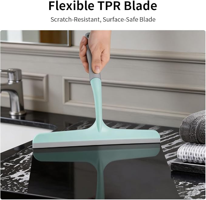 Silicone Squeegee for Shower,Window,and Mirror-Flexible Household Cleaning Tool for Glass,Tiles,and Countertops (Green)