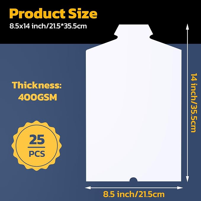 White Shirt Cardboard Inserts, 8.5x14 inch, Pack of 25, T Shirt Folder Board for Clothes Folding, Paper Shirt Form Inserts for T Shirt Display, DIY Painting, Packaging, Shipping, Storage