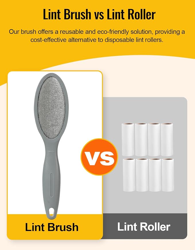 Lint Brush Pet Hair Remover for Clothes, Couches - 2 Pack, Dual Side, Gray