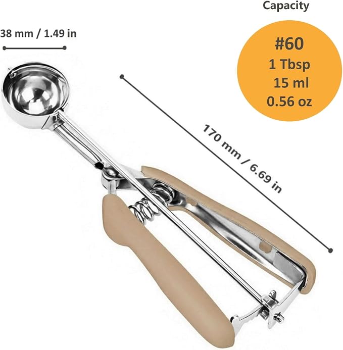 Cookie Scoop, Ice Cream Scoop, 1Tbsp/15 ml/0.5oz Cookie Scoops for Baking, 18/8 Stainless Steel Cookie Scooper for Baking, Cookie Dough Scoop, Ice Cream Scooper with Trigger Release (Brown)