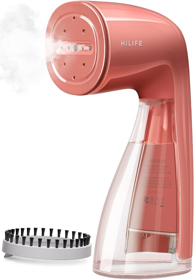 HiLIFE Steamer for Clothes, Portable Handheld Design, 240ml Big Capacity, 700W, Strong Penetrating Steam, Removes Wrinkle, for Home, Office and Travel(ONLY FOR 120V) (Rose Pink)