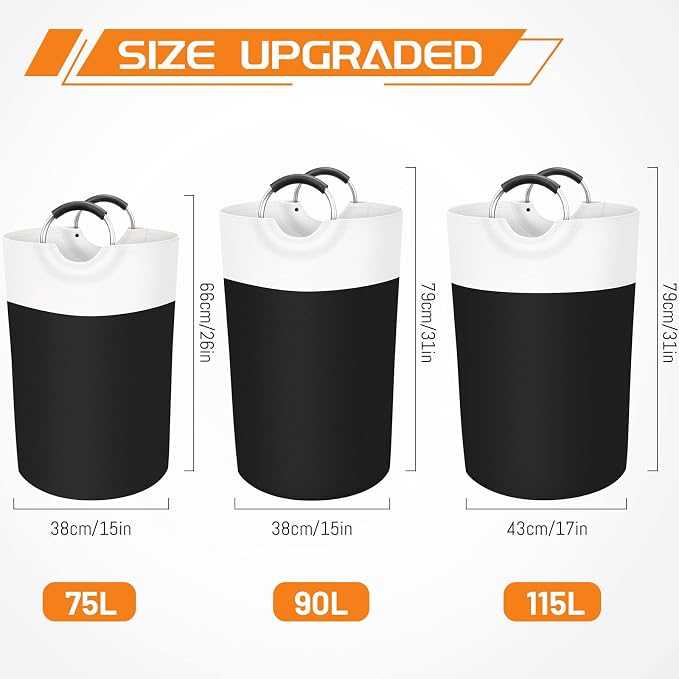 BlissTotes Laundry Basket, Laundry Hamper, Collapsible Laundry Baskets, Dirty Clothes Hamper, Waterproof Laundry Basket with Foam Protected Aluminum Handles for College Dorm, Family 115L (Black) | Collapsible Dirty Clothes Hamper, Foldable Laundry Bag ...