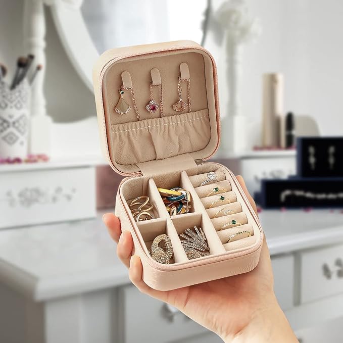 ZPROW Travel Jewelry Case, Mini Portable Jewelry Travel Boxes, Small Jewelry Organizer for Rings, Earrings, Pendants, Watches, Necklaces, Lipsticks Organizer Storage Holder Case (Pink-6packs)